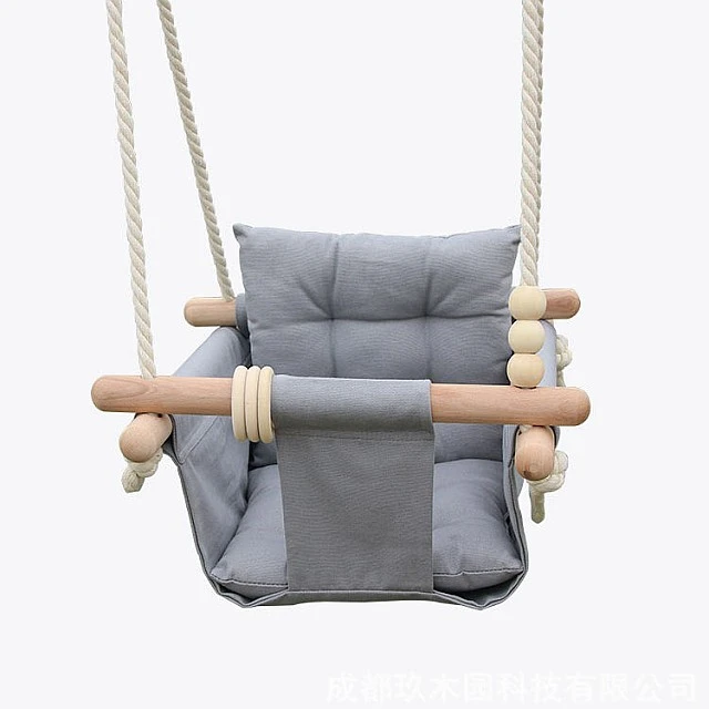 Children's Wooden Swing GINGER HOME Scandi – Soft Cotton Seat with Backrest, 28×28×196 cm