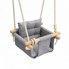 Children's Wooden Swing GINGER HOME Scandi – Soft Cotton Seat with Backrest, 28×28×196 cm