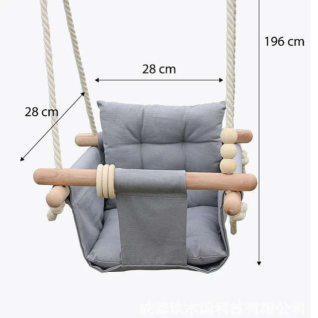 Children's Wooden Swing GINGER HOME Scandi – Soft Cotton Seat with Backrest, 28×28×196 cm