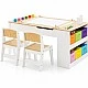 GINGER HOME 3-in-1 Children's Wooden Table with 2 Chairs, Drawing Board, Organizer and Paper Roll, 109x60x55 cm