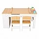 GINGER HOME 3-in-1 Children's Wooden Table with 2 Chairs, Drawing Board, Organizer and Paper Roll, 109x60x55 cm