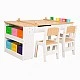 GINGER HOME 3-in-1 Children's Wooden Table with 2 Chairs, Drawing Board, Organizer and Paper Roll, 109x60x55 cm