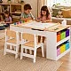 GINGER HOME 3-in-1 Children's Wooden Table with 2 Chairs, Drawing Board, Organizer and Paper Roll, 109x60x55 cm