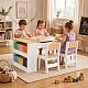 GINGER HOME 3-in-1 Children's Wooden Table with 2 Chairs, Drawing Board, Organizer and Paper Roll, 109x60x55 cm