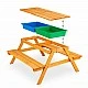 Детска Дървена Маса с Пейки и Пясъчник GINGER HOME – 2в1, Повдигащ се Плот, 90x86x50 см