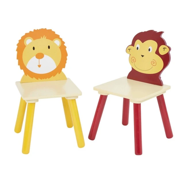Children’s Wooden Table with 2 Chairs, Set - for Learning, Playing, Drawing, Eating - ANIMALS