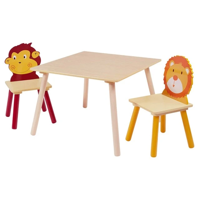 Children’s Wooden Table with 2 Chairs, Set - for Learning, Playing, Drawing, Eating - ANIMALS