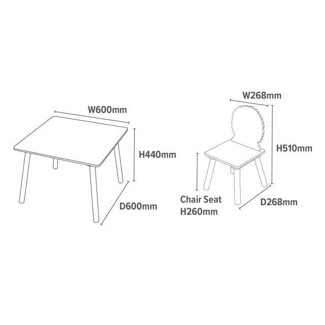 Children’s Wooden Table with 2 Chairs, Set - for Learning, Playing, Drawing, Eating - ANIMALS