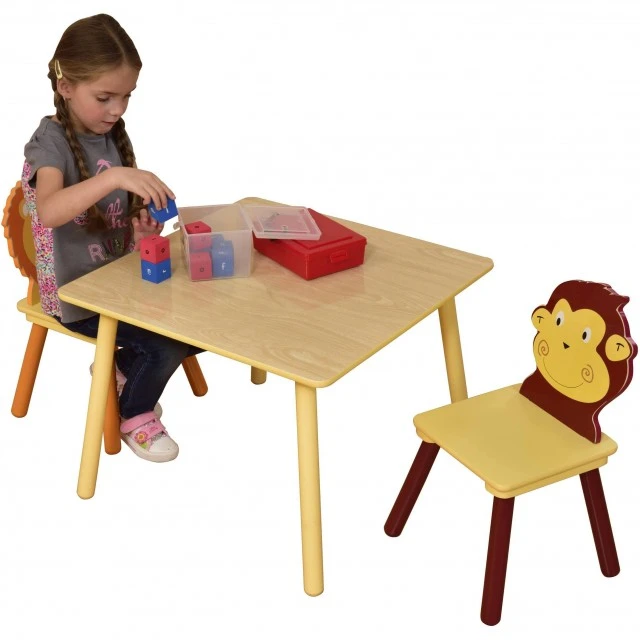 Children’s Wooden Table with 2 Chairs, Set - for Learning, Playing, Drawing, Eating - ANIMALS