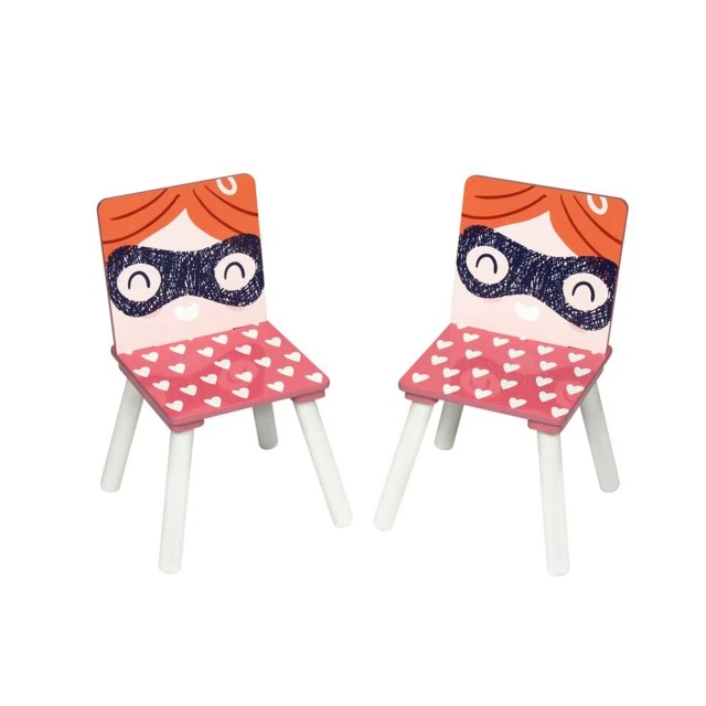Children’s Table with Chairs, Wooden Set - for Studying, Playing, Eating, Children’s Room Furniture, White and Pink - SUPER GIRL