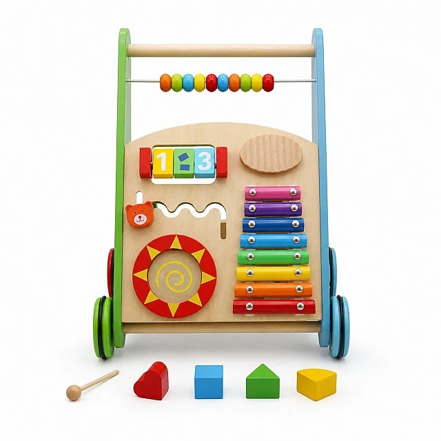 GINGER HOME Children's Wooden Walker with Activities, Xylophone and Sorter, 35.1x31.3x46 cm