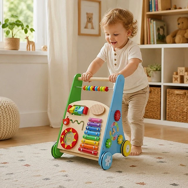 GINGER HOME Children's Wooden Walker with Activities, Xylophone and Sorter, 35.1x31.3x46 cm