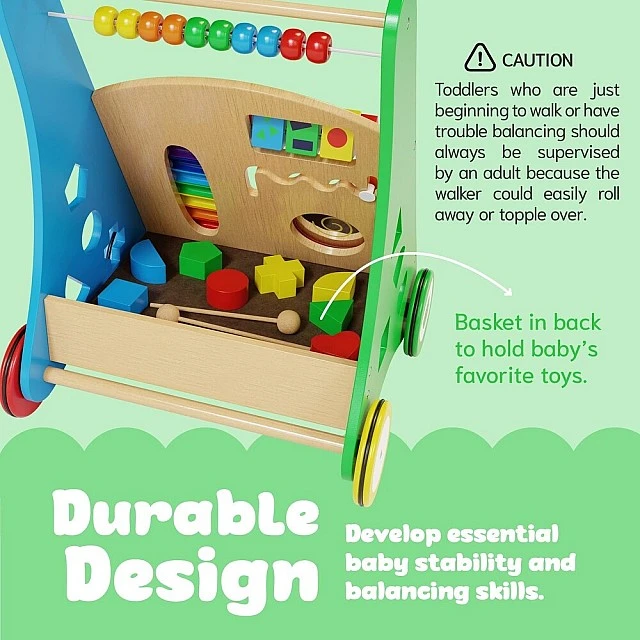 GINGER HOME Children's Wooden Walker with Activities, Xylophone and Sorter, 35.1x31.3x46 cm