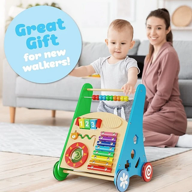 GINGER HOME Children's Wooden Walker with Activities, Xylophone and Sorter, 35.1x31.3x46 cm