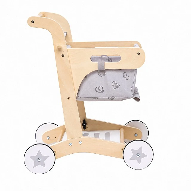 GINGER HOME Wooden Baby Walker, Shopping Cart with Basket, Push Toy, Montessori, 52 cm