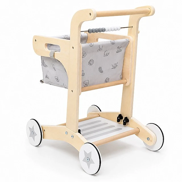 GINGER HOME Wooden Baby Walker, Shopping Cart with Basket, Push Toy, Montessori, 52 cm