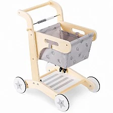 GINGER HOME Wooden Baby Walker, Shopping Cart with Basket, Push Toy, Montessori, 52 cm