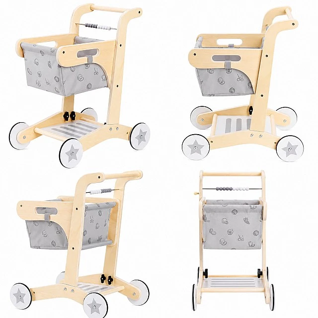 GINGER HOME Wooden Baby Walker, Shopping Cart with Basket, Push Toy, Montessori, 52 cm