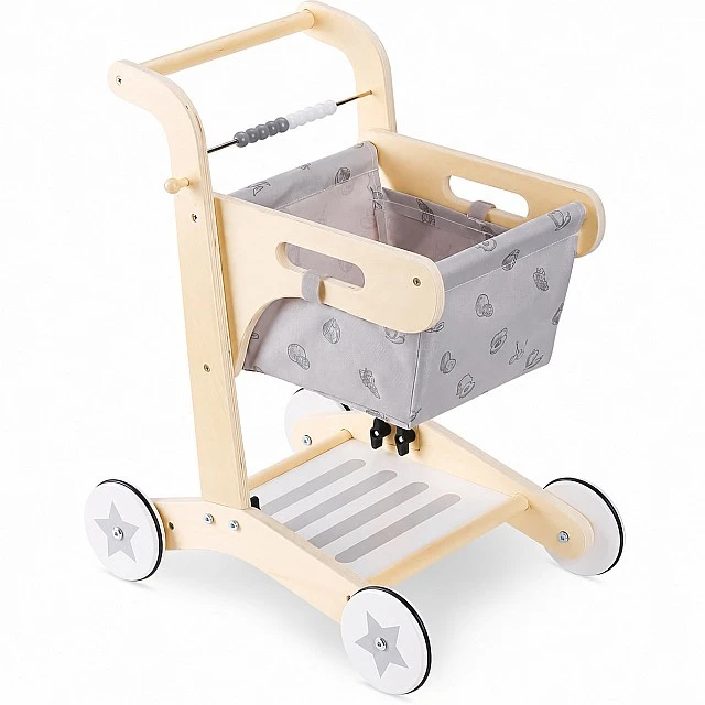 GINGER HOME Wooden Baby Walker, Shopping Cart with Basket, Push Toy, Montessori, 52 cm