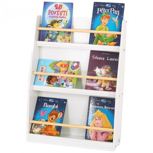 Детска Етажерка GINGER HOME, Дървен Органайзер за Книжки и Играчки, Бял Цвят, за Уютната Детска Стая