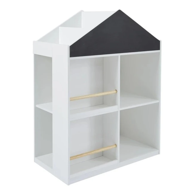 Детска Етажерка Къща с Рафтове за Играчки и Книжки, Дъска за Рисуване – GINGER HOME