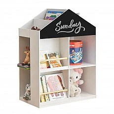 Детска Етажерка Къща с Рафтове за Играчки и Книжки, Дъска за Рисуване – GINGER HOME