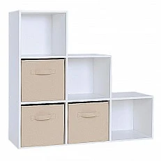 Children's Bookshelf, Toy Organizer, GINGER HOME with 6 Compartments and Textile Boxes, White, Montessori Furniture