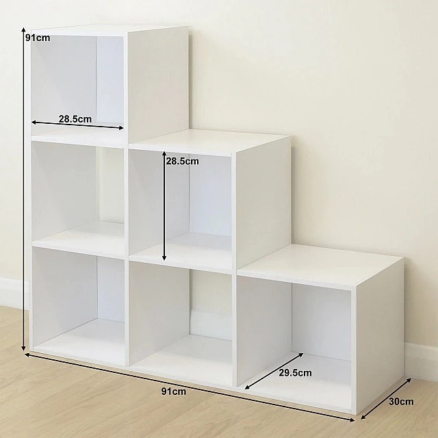 Children's Bookshelf, Toy Organizer, GINGER HOME with 6 Compartments and Textile Boxes, White, Montessori Furniture