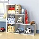 Детска Етажерка, Органайзер за Играчки, GINGER HOME с 6 Отделения и Текстилни Кутии, Бяла, Монтесори Мебел