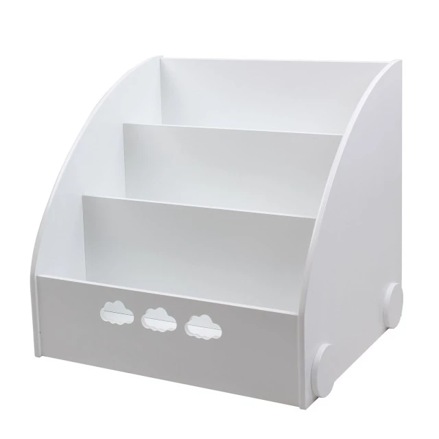 Children’s Wooden Bookshelf, Book and Toy Organizer, Cloud Storage Section - White