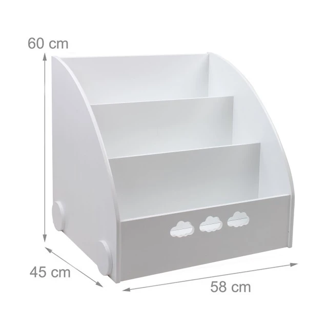 Children’s Wooden Bookshelf, Book and Toy Organizer, Cloud Storage Section - White