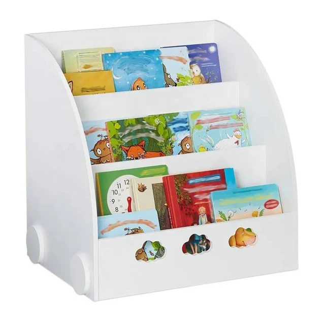 Children’s Wooden Bookshelf, Book and Toy Organizer, Cloud Storage Section - White