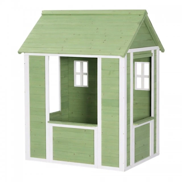 Children's Wooden Outdoor Playhouse GINGER HOME – Garden House for Children, Green and White, 107×90×144 cm