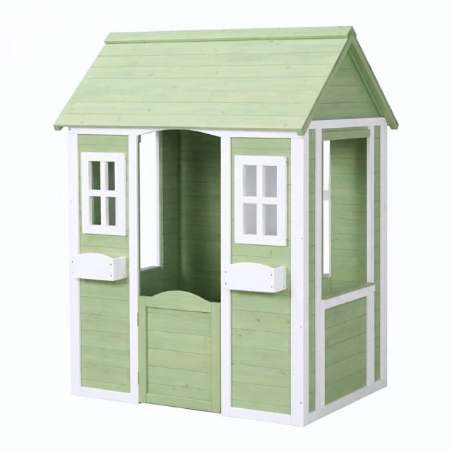 Children's Wooden Outdoor Playhouse GINGER HOME – Garden House for Children, Green and White, 107×90×144 cm