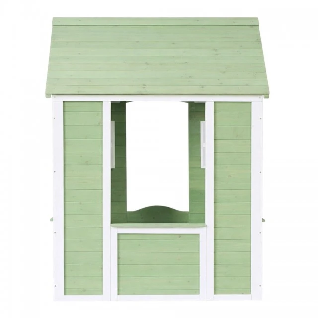 Children's Wooden Outdoor Playhouse GINGER HOME – Garden House for Children, Green and White, 107×90×144 cm