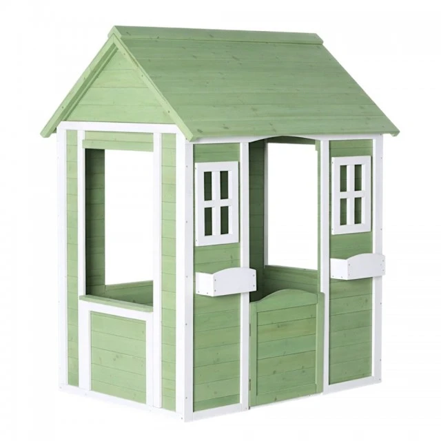 Children's Wooden Outdoor Playhouse GINGER HOME – Garden House for Children, Green and White, 107×90×144 cm