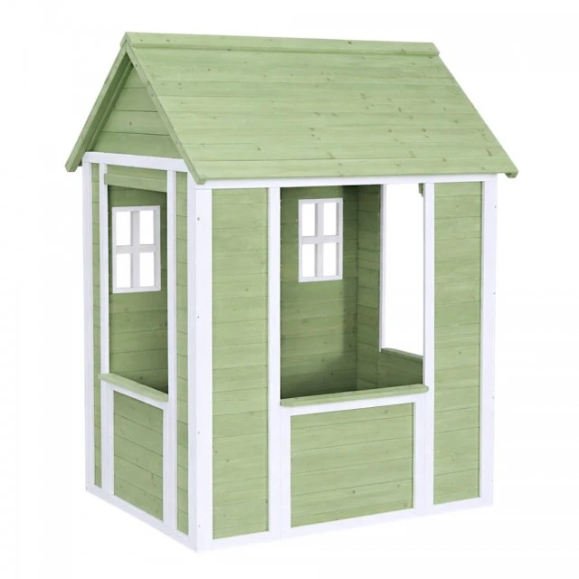 Children's Wooden Outdoor Playhouse GINGER HOME – Garden House for Children, Green and White, 107×90×144 cm