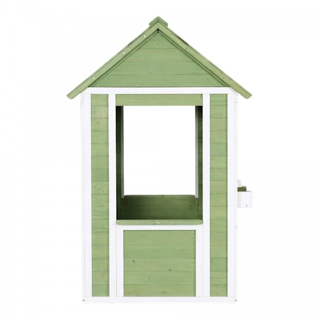Children's Wooden Outdoor Playhouse GINGER HOME – Garden House for Children, Green and White, 107×90×144 cm
