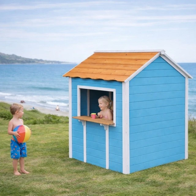 Children's Wooden Playhouse GINGER HOME – For Role Playing, Yard and Garden, Blue, 118×138×132.5 cm