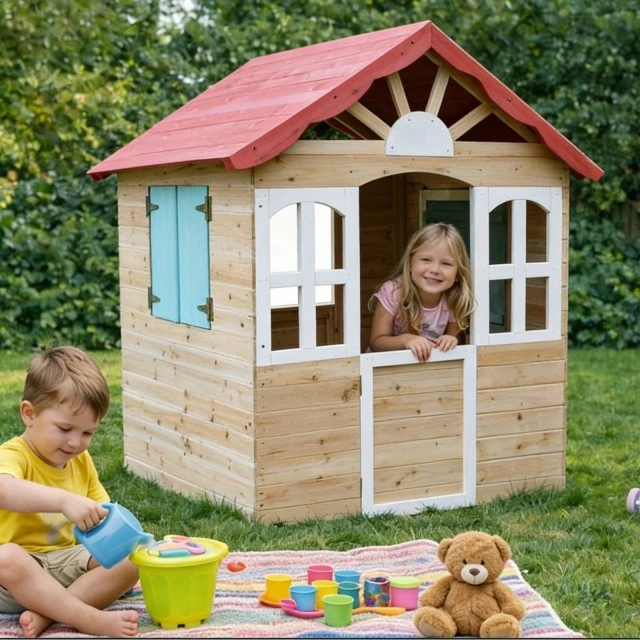 Children's wooden outdoor playhouse GINGER HOME - for yard and garden, 115×102×129 cm