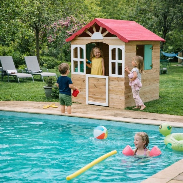 Children's wooden outdoor playhouse GINGER HOME - for yard and garden, 115×102×129 cm