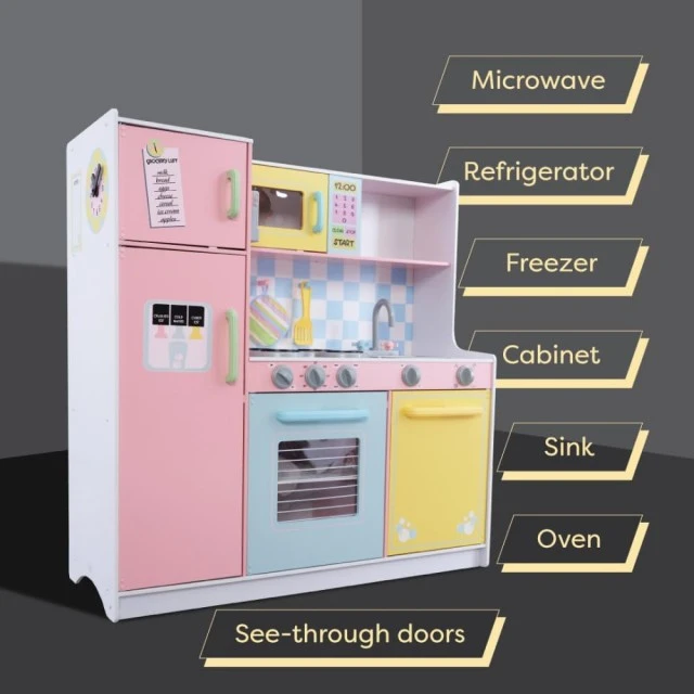 GINGER HOME Children’s Kitchen, Wooden Toy for Role Play with Colorful Design, Dimensions 90x30x90 cm