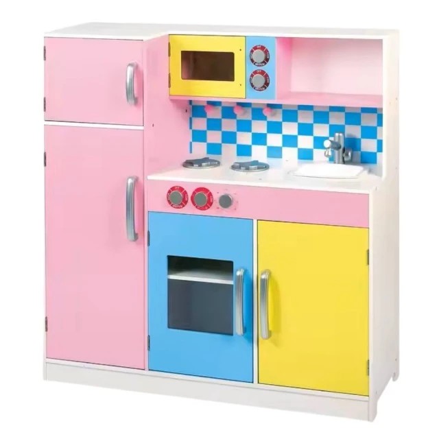 GINGER HOME Children’s Kitchen, Wooden Toy for Role Play with Colorful Design, Dimensions 90x30x90 cm