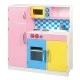 Детска Кухня GINGER HOME,  Дървена Играчка за Ролеви Игри с Цветен Дизайн, Размери 90x30x90 см