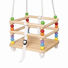 Children's Wooden Swing GINGER HOME with Belt and Sideboards – up to 70 kg, 30×30 cm