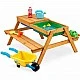 Детска Дървена Маса с Пейки и Пясъчник GINGER HOME – 2в1, Повдигащ се Плот, 90x86x50 см