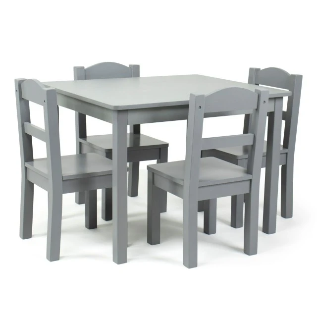Children's Table with 4 Chairs GINGER HOME – Wooden Children's Table for Playing and Learning, Gray Set 66×56×48 cm