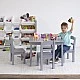 Детска Маса с 4 Столчета GINGER HOME – Дървена Детска Маса за Игра и Учене, Сив Комплект 66×56×48 см