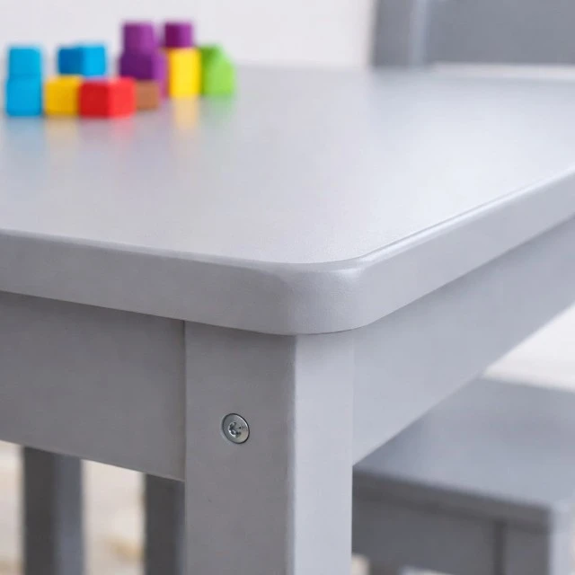 Children's Table with 4 Chairs GINGER HOME – Wooden Children's Table for Playing and Learning, Gray Set 66×56×48 cm