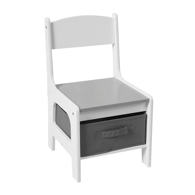 Children’s Wooden Table with 2 Chairs, Set, Double Sided with Black Board, 2 in 1 - for Play and Storage WHITE/GREY
